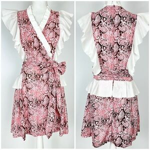 Feather & Find Python Snake Print Ruffle Sleeve Wrap Dress Boho Party Small